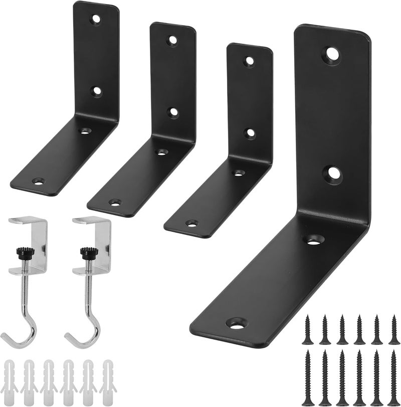 Redunest L Floating Shelf Brackets,4 Pack Heavy Duty L Brackets for Shelves, L 5" X H 4" Black Metal Countertop Support Brackets,Wall Mounting for Wood - Image 1
